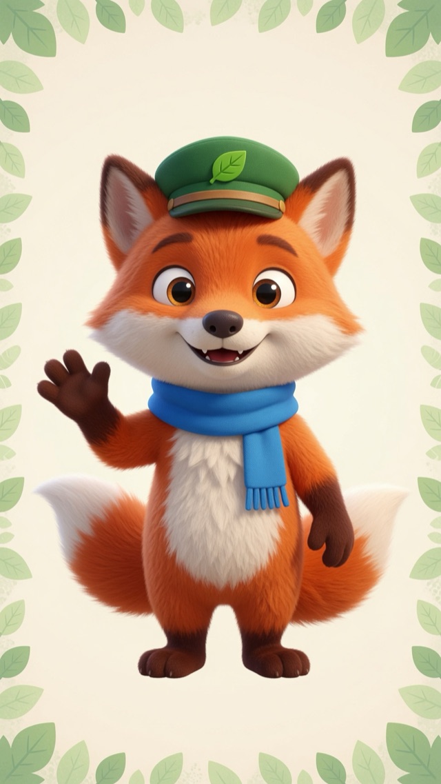 Dodo, a friendly fox bus driver wearing a blue scarf